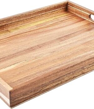 Acacia Wood Serving Tray with Handles (17 Inches) – Decorative Serving Trays Platter for Breakfast in Bed, Lunch, Dinner, Appetizers, Patio, Ottoman, Coffee Table, BBQ, Party –Great for Lap &Couch