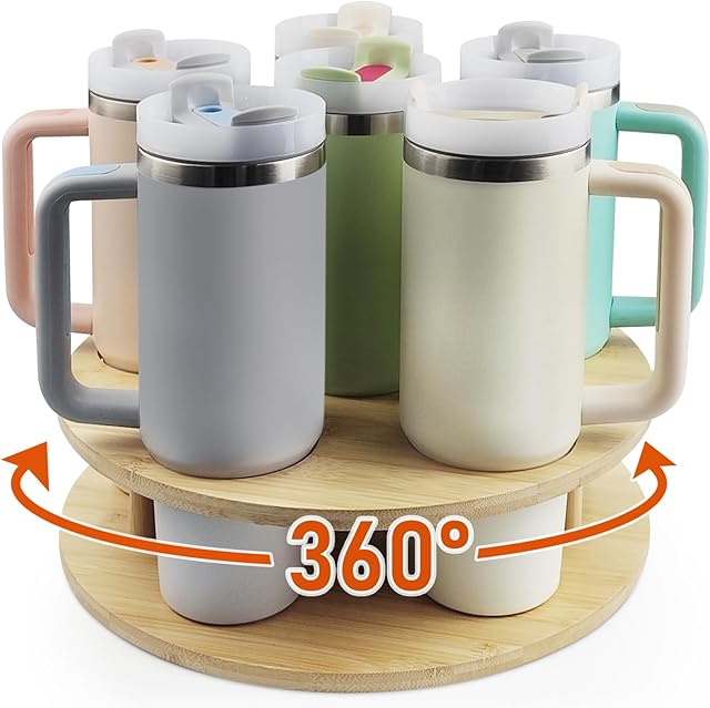 Water Bottle Organizer for Stanley Tumbler, Rotatable Stanley Cup Organizer for Kitchen Cabinets, Tumbler Holder Organizer for Stanley Cup Accessories(Wood)