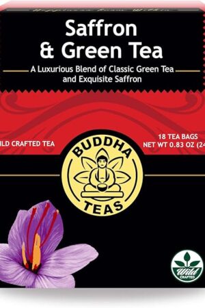 Buddha Teas - Saffron & Green Tea - For Health & Wellbeing - Wild Crafted Tea - With Antioxidants & Minerals - Clean Ingredients - Caffeinated - OU Kosher - 18 Tea Bags (Pack of 1)