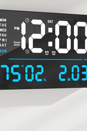 AYRELY® 16" LED Digital Wall Clock with Large Display,Alarm Clock with Digital Calendar for Living Room, Bedroom,Office,Shop,Gym Decor,Seniors,Gift for Elderly (Powered by Plug-in Only)