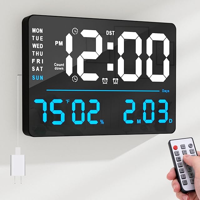 AYRELY® 16" LED Digital Wall Clock with Large Display,Alarm Clock with Digital Calendar for Living Room, Bedroom,Office,Shop,Gym Decor,Seniors,Gift for Elderly (Powered by Plug-in Only)