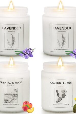 4 Pack Candles for Home Scented, Lavender Candle Set, Aromatherapy Jar Candle for Home, 28 oz 200 Hour Long Lasting, Natural Soy Wax Candles Gifts Set for Women, Birthday, Valentine, Anniversary