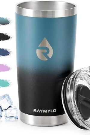 20 oz Coffee Tumbler - Insulated Stainless Steel Travel Mug for Hot/Cold, Spill Proof with BPA-Free Detachable Lid, Coffee Cup Fits Most Car holder, Includes Chic Stickers, Indigo/Black