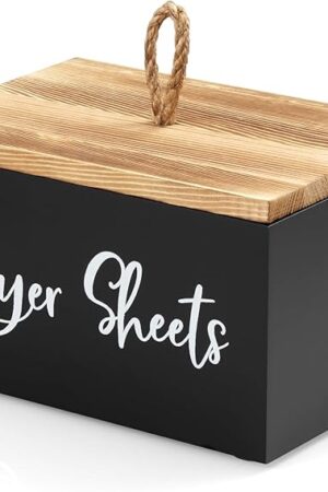 Dryer Sheet Holder, Farmhouse Laundry Sheets Container, Wooden Laundry Room Organization and Storage for Laundry Room Decor and Accessories, Fabric Softener Dispenser, Black