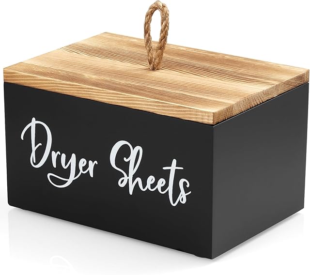 Dryer Sheet Holder, Farmhouse Laundry Sheets Container, Wooden Laundry Room Organization and Storage for Laundry Room Decor and Accessories, Fabric Softener Dispenser, Black