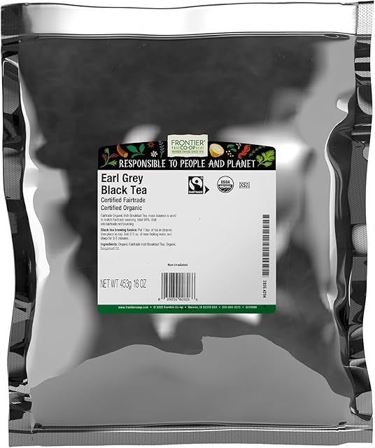 Frontier Co-op Organic Earl Grey Tea Loose Leaf, 1lb Bulk Bag - Premium Dried Loose Leaf Tea - Aromatic Black Tea Loose Leaf with Bergamot Oil, Kosher
