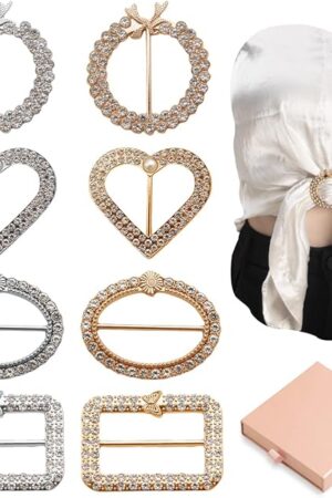 8 Pack Scarf Ring Clip，Shirt Clips for Women Clothing,Fashion Metal Shirt Ties Clips for Women, Cinch Clips for Loose Clothes Corner Knotted Button with 1 Gift Box Packing
