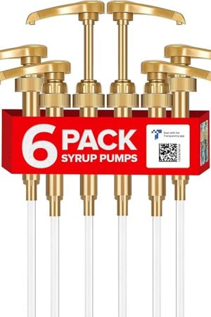 6-Pack Little Squirt Gold Coffee Syrup Pump Dispenser – Fits 750ml (25.4oz) Bottles