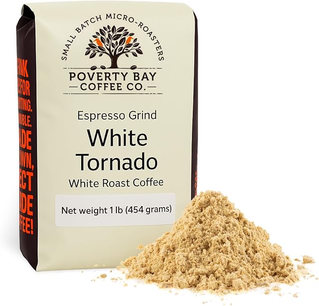White Coffee - 1lb Bag of White Coffee Beans Roasted By Poverty Bay Coffee Co, Special Grind, Ground Coffee