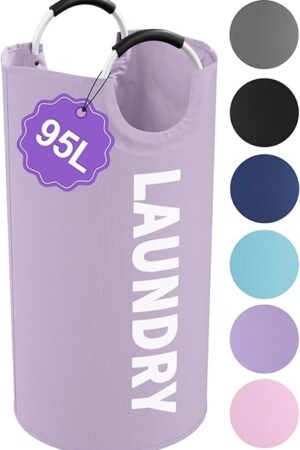 95L Folding Laundry Basket, Large Laundry Hamper with Handles, Portable Dirty Clothes Hamper, Independent Storgae Basket for Bathroom, Living Room, Dorm, Purple