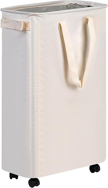 efluky Slim Laundry Hamper with Wheels, Rolling Laundry Basket for Clothes, Small Laundry Basket for Bedroom, Dorm and Laundry Room, 48L (12.7 Gallons) Beige