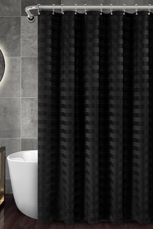 Black Shower Curtain 230GSM Heavy Duty Striped Bathroom Shower Curtains, Weighted Fabric Shower Curtains for Hotel Spa Luxury Polyester Bath Curtain with 12 Hooks, 72Wx72H