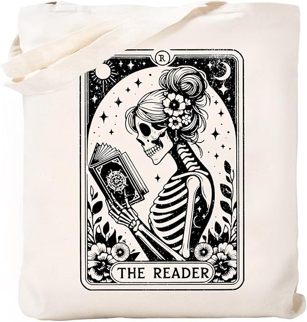 Canvas Book Tote Bag for Women, Book Lover Gifts, Reusable Grocery Bag with Inner Pocket, Cute Tote Bag Aesthetic