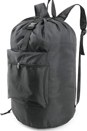 BeeGreen Laundry Bag Backpack w Adjustable Shoulder Straps College Dorm Essentials w Drawstring Closure for Travel Camp Heavy Duty Laundry Backpack Portable w Handle Xlarge Black