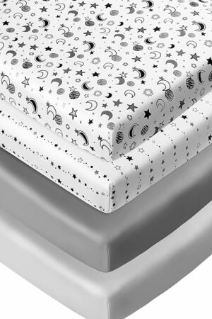 4 Pack Star and Moon Neutral Unisex Fitted Baby Crib Sheets Set for Baby Boys or Girls