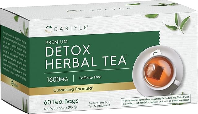 Carlyle Herbal Detox Tea, 60 Tea Bags, Caffeine Free | Non-GMO & Gluten Free | With Dandelion Root | Vegetarian | Ginger & Burdock Root