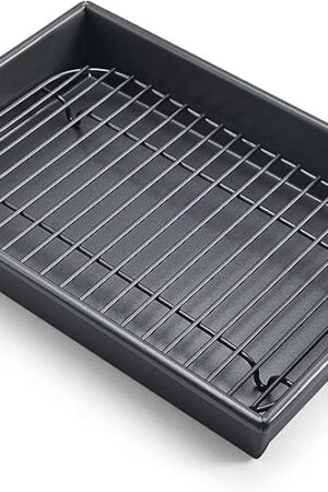 Chicago Metallic Petite Roast Pan Set with Rack, 10x7 inch Nonstick Toaster Oven Baking Pan, Perfect for Single Serving Meals and Small Batch Cooking