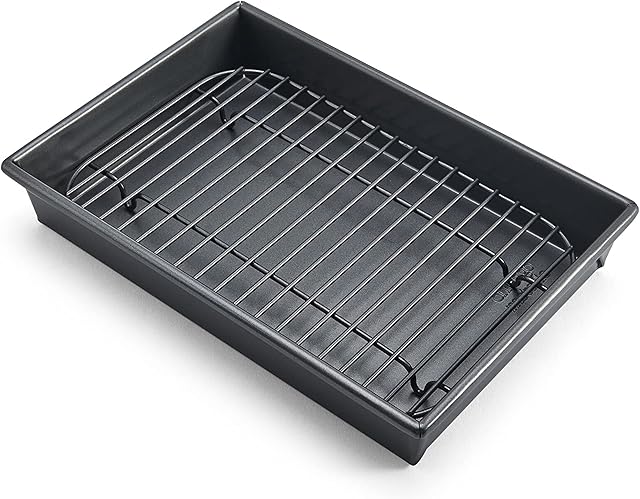 Chicago Metallic Petite Roast Pan Set with Rack, 10x7 inch Nonstick Toaster Oven Baking Pan, Perfect for Single Serving Meals and Small Batch Cooking