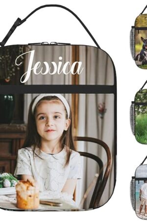 Custom Lunch Bag, Personalized Tote Lunch Boxes with Your Photo Logo Text for Work School Office Picnic, Customized Insulated Lunch Bags Gifts for Women Men Boys Girls Kids Adults