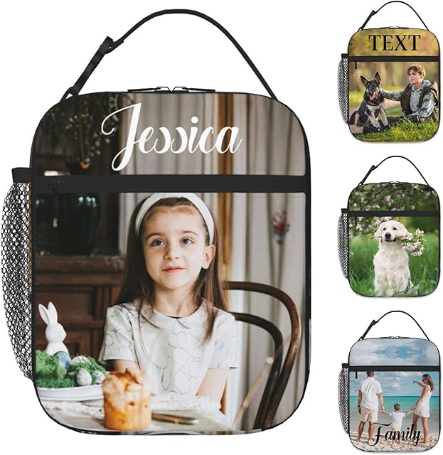 Custom Lunch Bag, Personalized Tote Lunch Boxes with Your Photo Logo Text for Work School Office Picnic, Customized Insulated Lunch Bags Gifts for Women Men Boys Girls Kids Adults