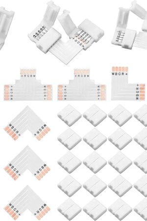 35 Pieces LED Strip Connector 5 Pin Solderless LED Light Connector L Shape Extension T Shape Solderless for 5050 3528 String Light Extending Connection(10 mm)