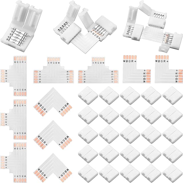 35 Pieces LED Strip Connector 5 Pin Solderless LED Light Connector L Shape Extension T Shape Solderless for 5050 3528 String Light Extending Connection(10 mm)