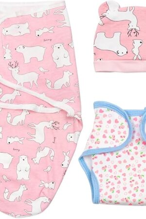 The Reborn Baby Doll Clothes Accessories 3Pieces Pink Suit for 17-22 inch Reborn Dolls Newborn Baby Swaddle Hat Diapers
