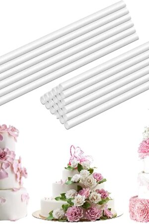 24 Pcs Plastic White Cake Dowel Rods, 9.5 Inch & 12 Inch Length, 2 Sizes, 12 Each, Durable, Non-Toxic, For Tiered Cake Construction