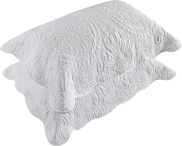 BOSOWOS Pillow Shams Standard Size Set of 2, Ultra Soft Breathable Quilted Pillow Cases 20 x 26 inches for Sleeping, Decorative Microfiber Bed Pillowcases Easy Care, White