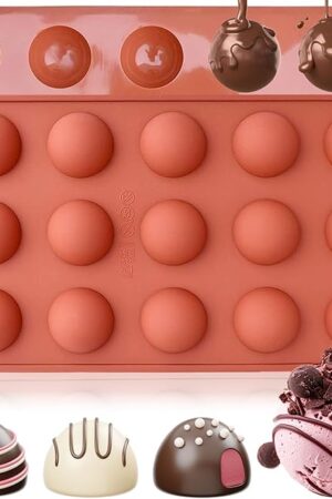 2 Pcs Chocolate Molds, 15-Cavity Semi-Sphere Non-Stick Silicone Chocolate Mold, Small Baking Baking Molds for Making Chocolate, Cake, Jelly, Mousse, Ideal Homemade Food Grade BPA Free Silicone Mold