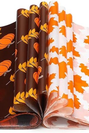 Clabby 200 Pieces Fall Tissue Paper Thanksgiving Wax Paper Sheets Food Basket Liners Sandwich Food Picnic Autumn Orange Wrapping Greaseproof Sheets for Kitchen Handmade