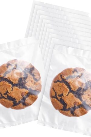 100 Pcs 4-7/10 x 6-7/10 Inch Semi-Transparent Heat Seal Cellophane Bags for Cookies,Matte Cookie Sleeves,Frosted Treat Bag for Bakery