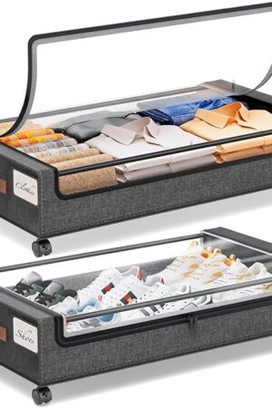 Yecaye Under Bed Storage with Wheels, 2Pack Under Bed Storage Containers, Underbed Shoe Storage Organizer, Rolling Under Bed Metal Drawers for Clothes, Blankets(30.71 x 16.93 x 6.69 in)