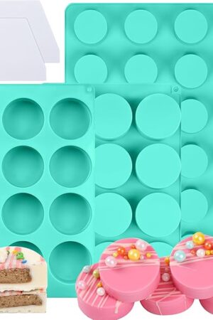 3Pcs Cake Puck Mold Set,2 Different Sizes Chocolate Covered Cake Silicone Molds, 24-Cavity&12-Cavity Round Cake Pop Molds with 2 Spatulas for DIY Cake Cores, Chocolate Desserts,Cakepucks