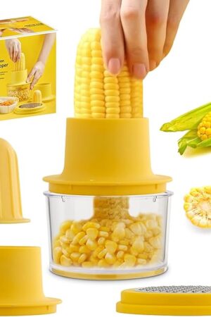 Corn Cob Stripper, Corn Peeler from Corn on the Cob, Quick Corn Kernel Cutter Tool, with Bowl & Safety Handle [Yellow]
