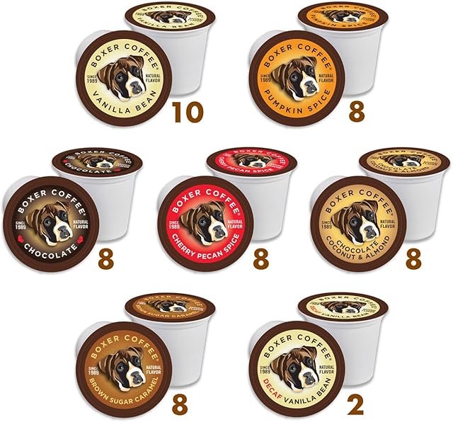 Boxer Coffee 52 Count All Natural Flavored Variety Pack Single-Serve Cups Pods Specialty Grade gourmet artisan coffee, Keurig K-Cup 2.0 Compatible