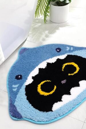 Bathroom Rugs - Shark Black Cat Shaped Bath Rugs,Soft Absorbent Rubber Backing Rug,Machine Washable Bath Mats for Bathroom Floor Tub and Shower,Blue(24 * 20inch)