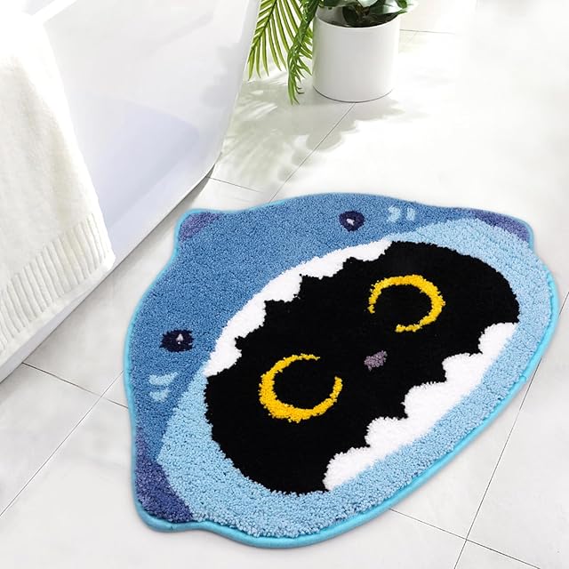 Bathroom Rugs - Shark Black Cat Shaped Bath Rugs,Soft Absorbent Rubber Backing Rug,Machine Washable Bath Mats for Bathroom Floor Tub and Shower,Blue(24 * 20inch)