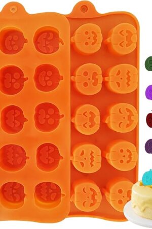2 PCS Pumpkin Silicone Mold, Different Shape Halloween Silicone Molds, No Stick Mini Halloween Pumpkin Molds for Candy, Chocolate, Cupcake, Mousse, Jelly, Baking Home Decor