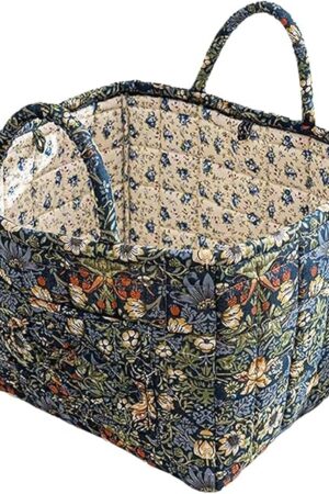 Boho Fabric Storage Basket, Boho Floral Laundry Baskets, Large Capacity Fabric Storage Basket with Handle, Collapsible Boho Flower Storage Baskets, Boho Decorative Baskets for Clothes, Bedroom (A)