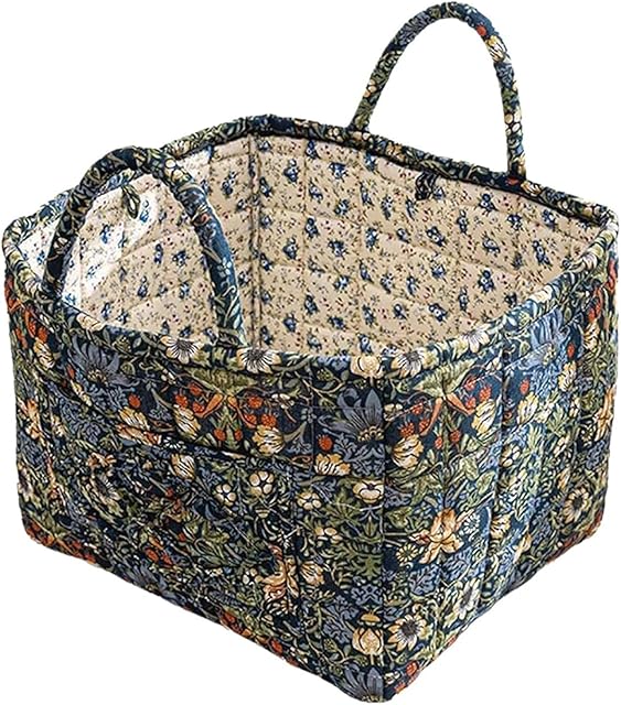 Boho Fabric Storage Basket, Boho Floral Laundry Baskets, Large Capacity Fabric Storage Basket with Handle, Collapsible Boho Flower Storage Baskets, Boho Decorative Baskets for Clothes, Bedroom (A)