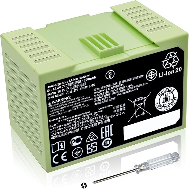 ABL-D1 4INR19/65 Battery for iRobot Roomba e and i Series i3 3150 i3+ 3550 i4 4150 i4+ 4550 i6 i7 i7+ 7150 7550 5150 e5150 e515020 e5152 e5154 e5158 e5 e6 e6198 e619820 i7158 i7550 i7558 14.4V 1800mAh