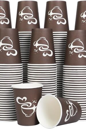 300 Count 12 oz Paper Coffee Cups, Disposable Drinking Cups for Hot or Cold Beverage, 12 ounce Brown Coffee Cups for Party, Business, Travel, Picnic