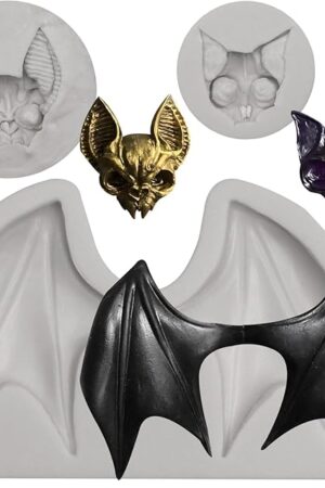 Bat Wing and Cat Skull Silicone Molds Set, Bat Wing Cat Skull Chocolate Molds for Resin Crafts,3 Psc