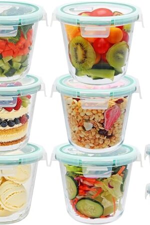 Brajttt Glass Food Storage Containers with Lids Reusable, 6 Pack 23 oz Soup Containers with Locking Lids,Round Glass Meal Prep containers for Kitchen Storage,Microwave,Fruit and Ice Cream containers