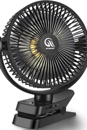 Clip On Fan 8 Inch, 12000mah Rechargeable Battery Powered Portable Fans With Remote Control, Lights, 5 Speeds, Timer, Strong Clamp USB Clip Fan for Bed, Stroller, Desk, Golf Cart, Tent, Treadmill
