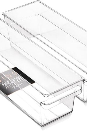 BINO | Plastic Storage Bins, Small - Shallow | THE HANDLER COLLECTION | Multipurpose Organizer Bins | Kitchen Pantry Organizers and Storage | Clear Containers for Organizing Home | Freezer Organizer