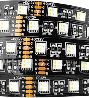 BTF-LIGHTING 5050 RGBW RGB+Warm White(2700K-3000K) 4 Colors in 1 LED Tape Light DC12V 5m 16.4ft 60LED/m Multi-Colored IP30 Black 12mm PCB for Bedroom Kitchen Home Decoration(No Adapter or Controller)