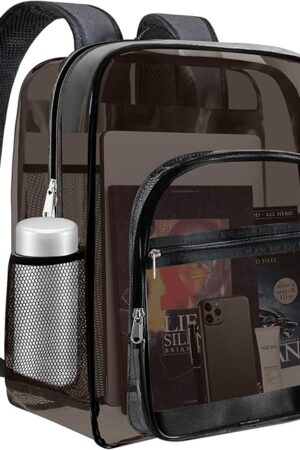 Clear Backpack, Clear Bookbag for School, Waterproof PVC Plastic Material, Reinforced Shoulder Straps Heavy Duty Transparent Backpack, See-Through Schoolbag for Sports,Stadiums,Work, Travel, College