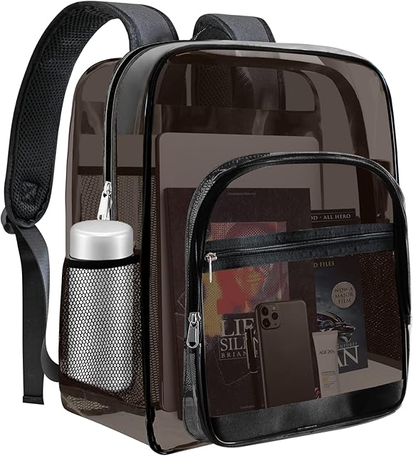 Clear Backpack, Clear Bookbag for School, Waterproof PVC Plastic Material, Reinforced Shoulder Straps Heavy Duty Transparent Backpack, See-Through Schoolbag for Sports,Stadiums,Work, Travel, College